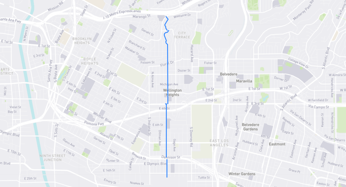 Map of Rowan Avenue in Los Angeles County, California