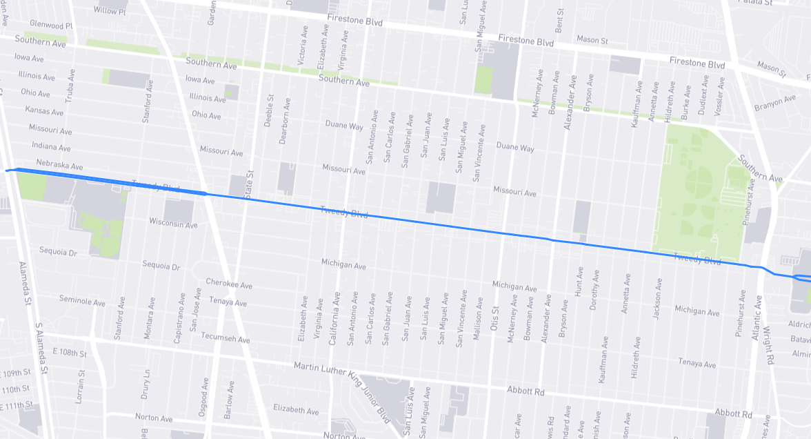 Map of Tweedy Boulevard in Los Angeles County, California