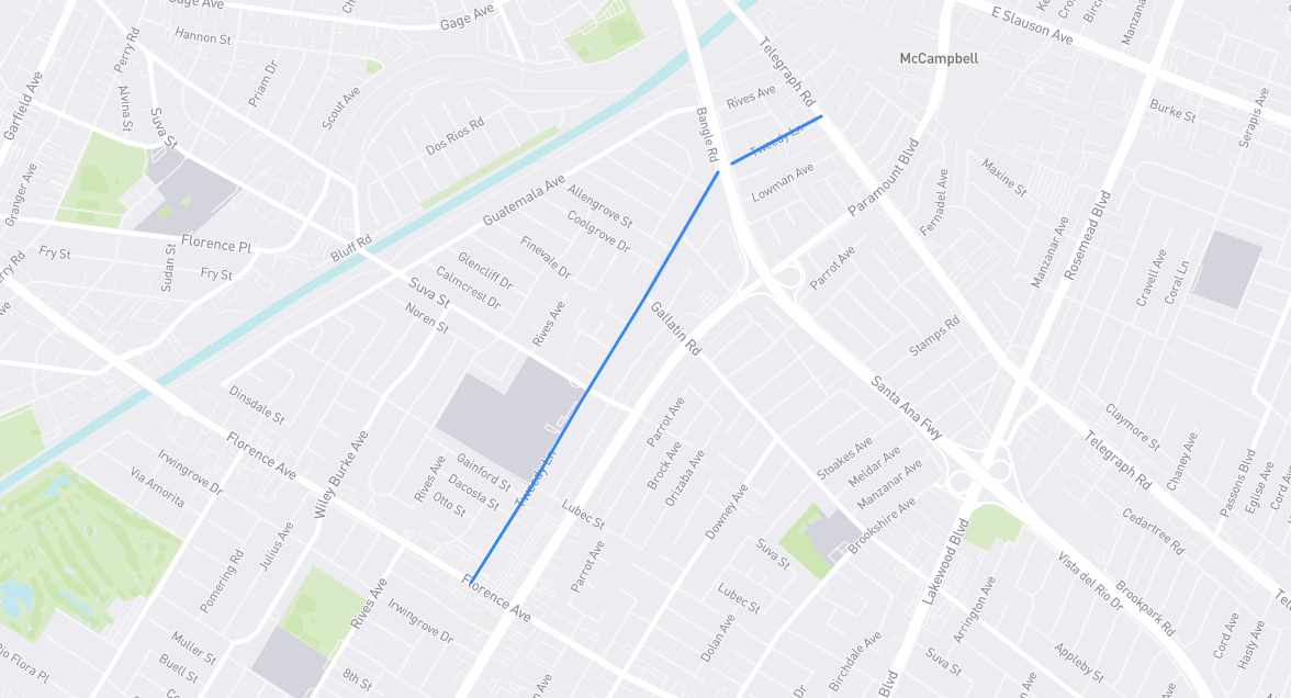 Map of Tweedy Lane in Los Angeles County, California