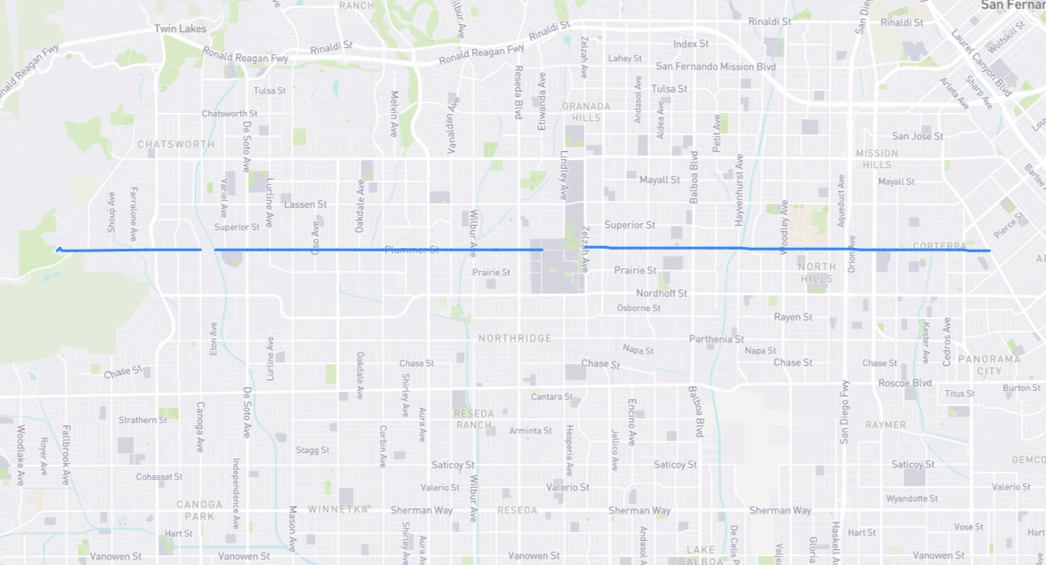 Map of Plummer Street in Los Angeles County, California