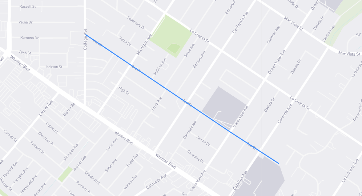 Map of 2nd Street in Los Angeles County, California