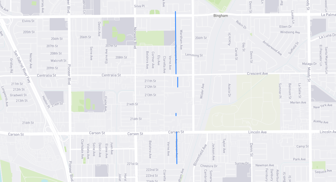 Map of Hawaiian Avenue in Los Angeles County, California