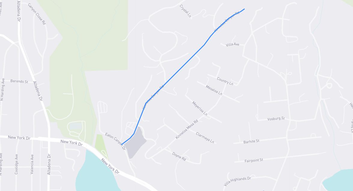 Map of Kinneloa Canyon Road in Los Angeles County, California