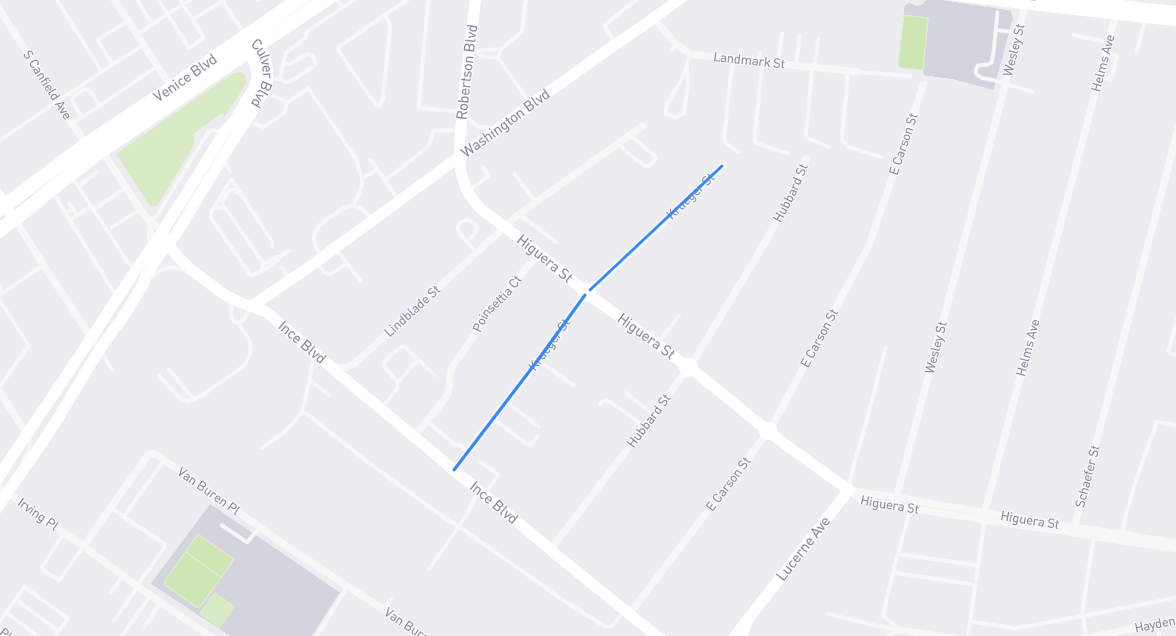 Map of Krueger Street in Los Angeles County, California