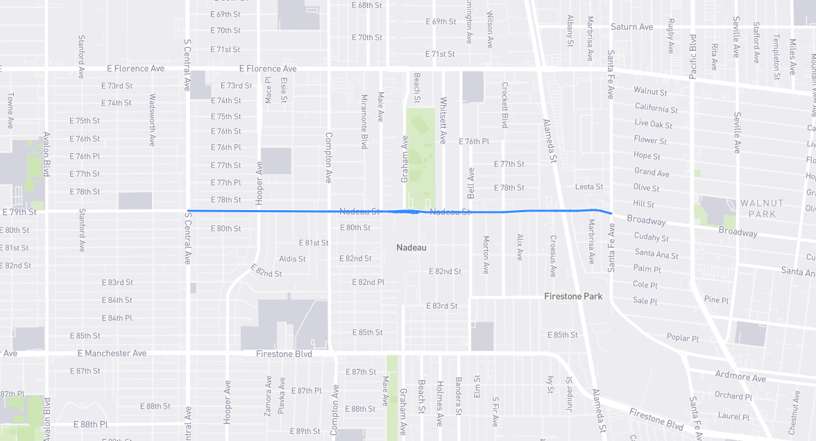 Map of Nadeau Street in Los Angeles County, California