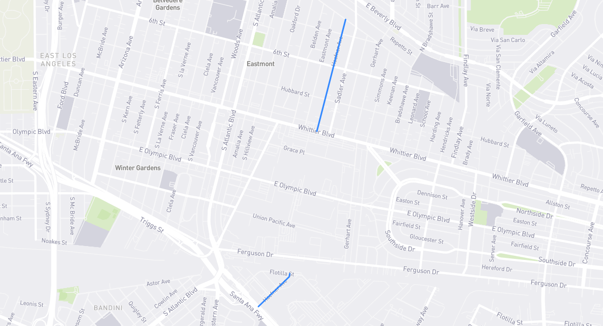 Map of Hoefner Avenue in Los Angeles County, California