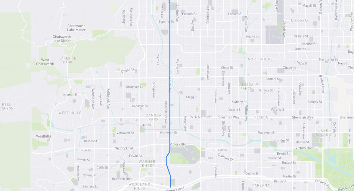 Map of De Soto Avenue in Los Angeles County, California