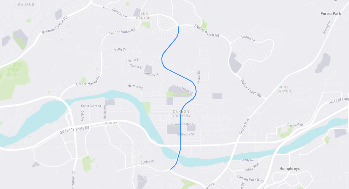 Map of Whites Canyon Road in Los Angeles County, California