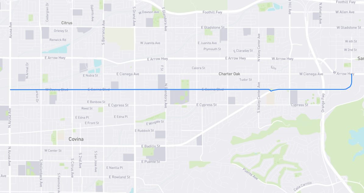 Map of East Covina Boulevard in Los Angeles County, California