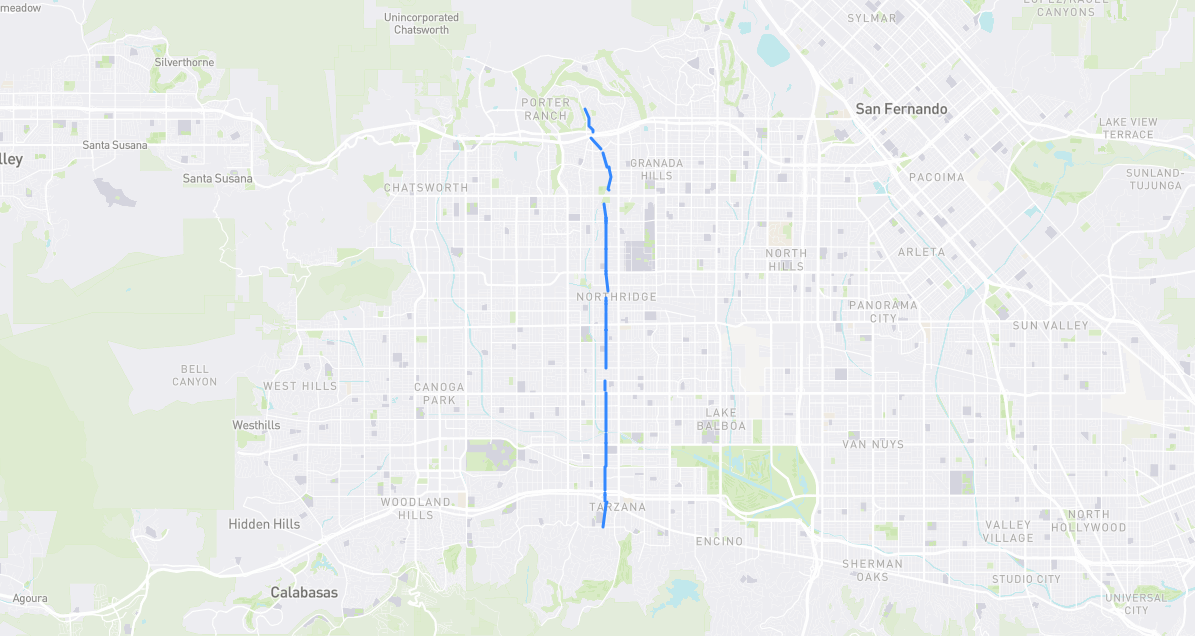 Map of Yolanda Avenue in Los Angeles County, California