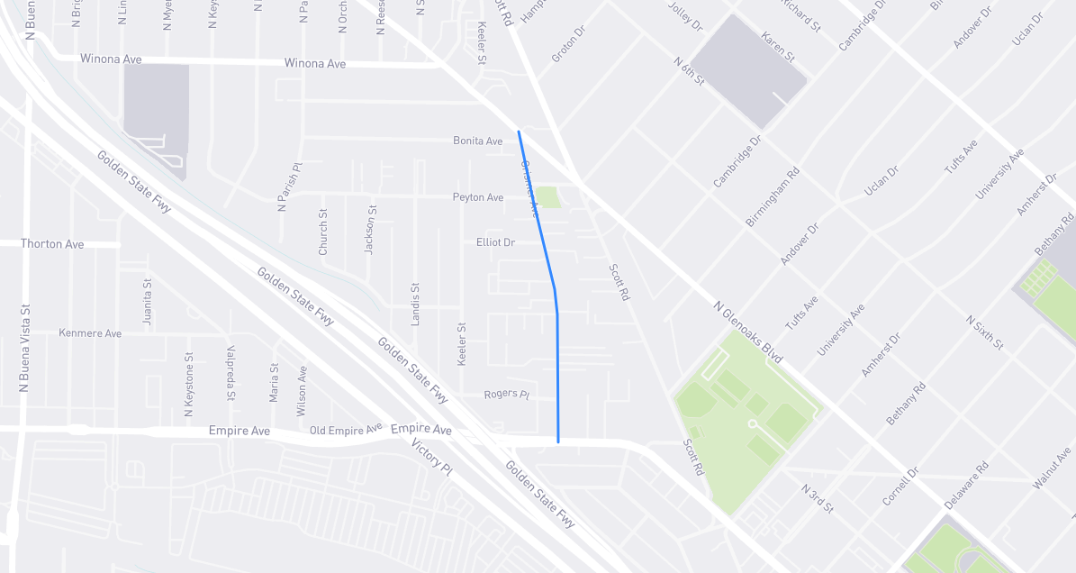 Map of Grismer Avenue in Los Angeles County, California