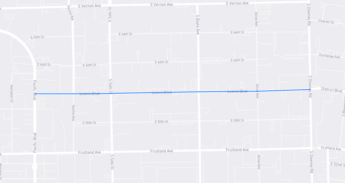 Map of Leonis Boulevard in Los Angeles County, California