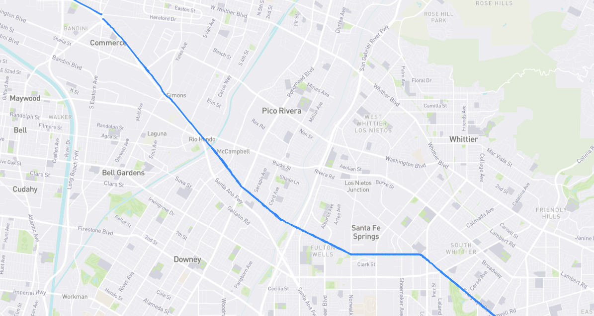 Map of Telegraph Road in Los Angeles County, California