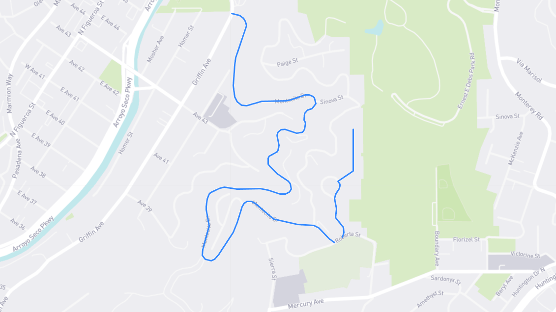 Map of Montecito Drive in Los Angeles County, California