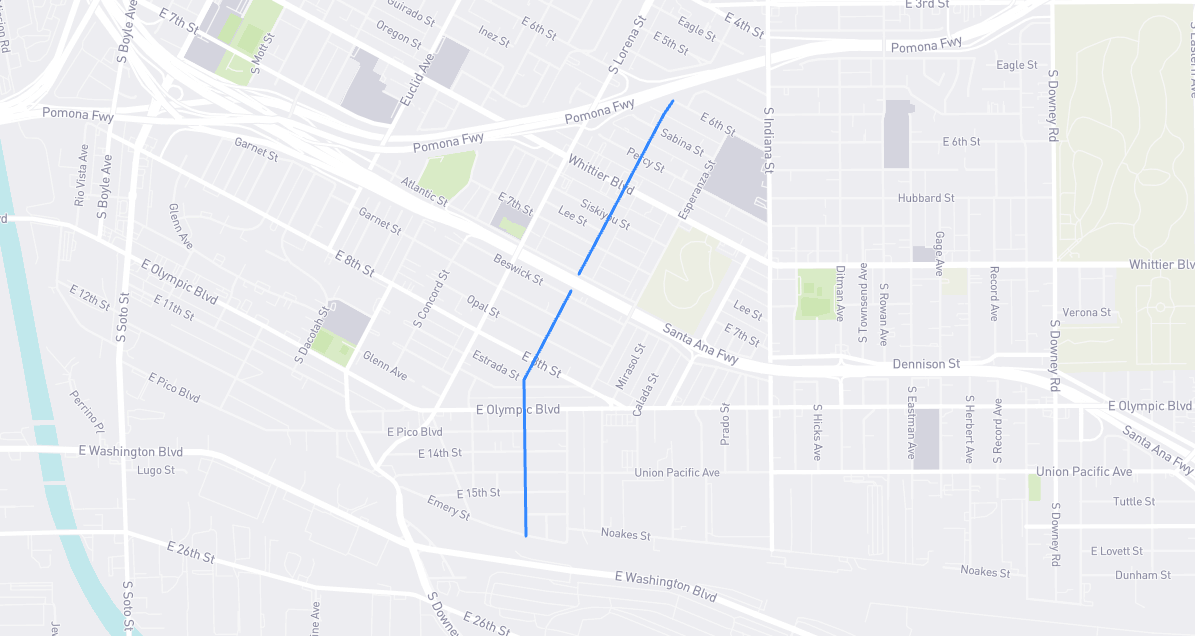 Map of Spence Street in Los Angeles County, California