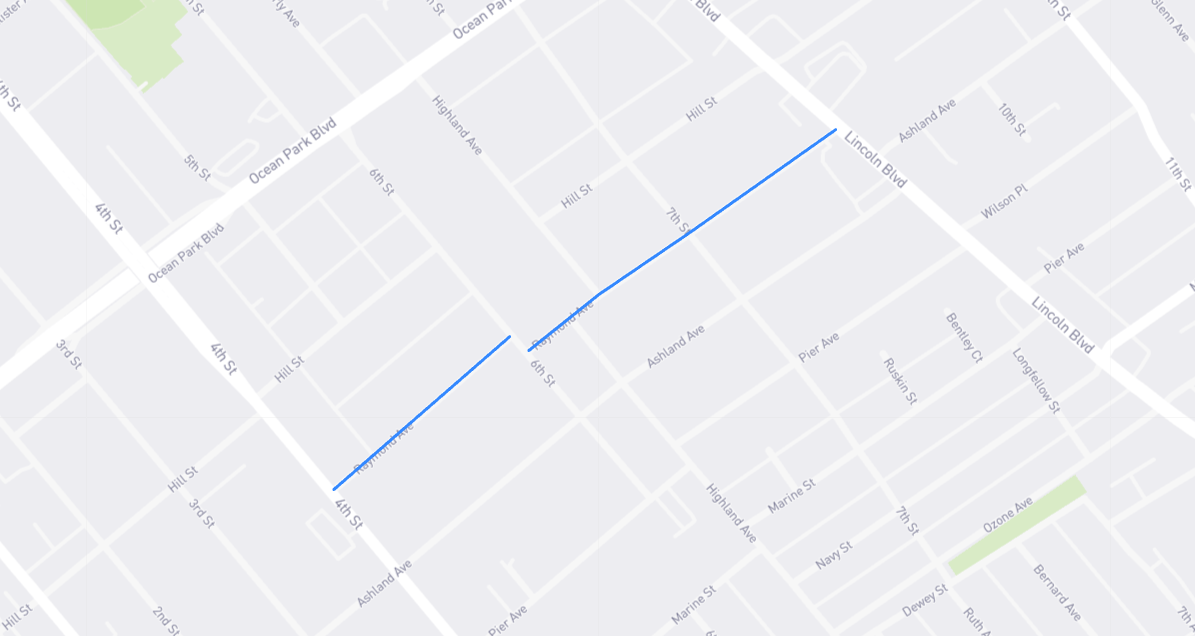 Map of Raymond Avenue in Los Angeles County, California