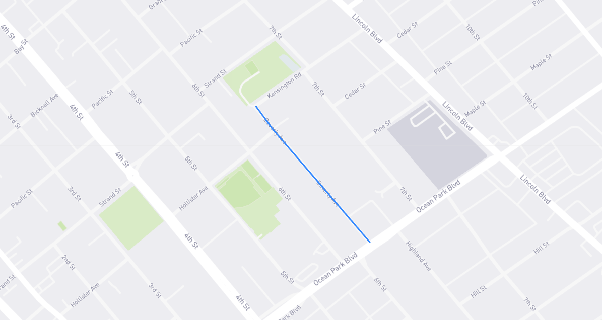 Map of Beverley Avenue in Los Angeles County, California