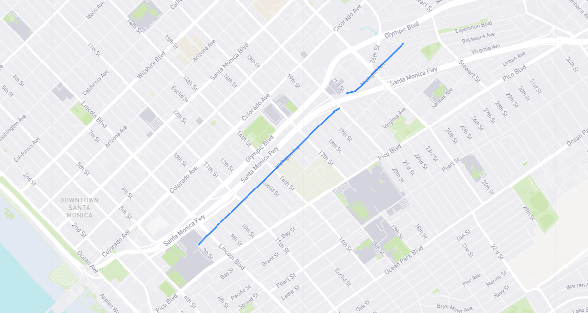 Map of Michigan Avenue in Los Angeles County, California