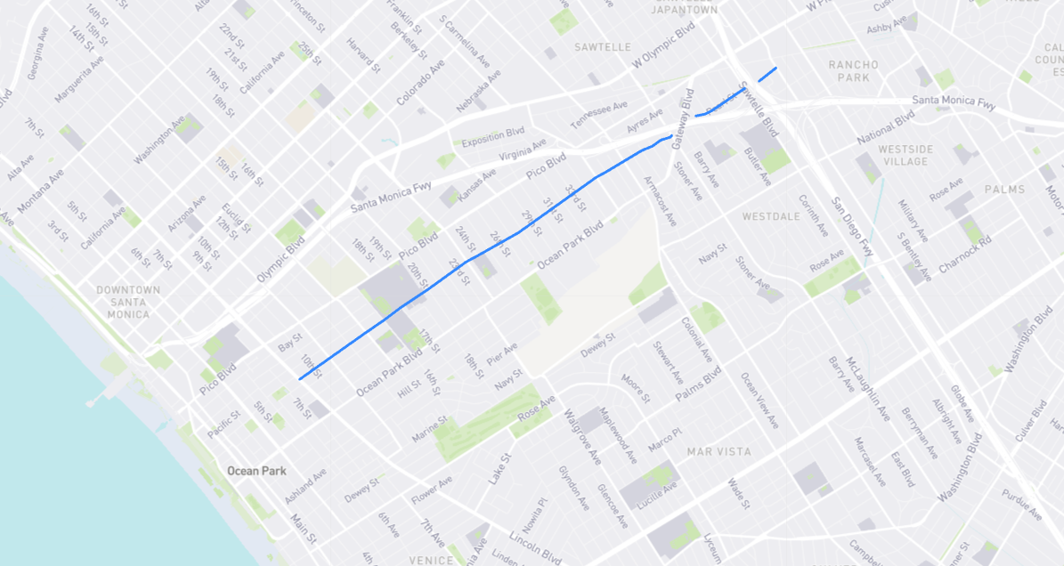 Map of Pearl Street in Los Angeles County, California