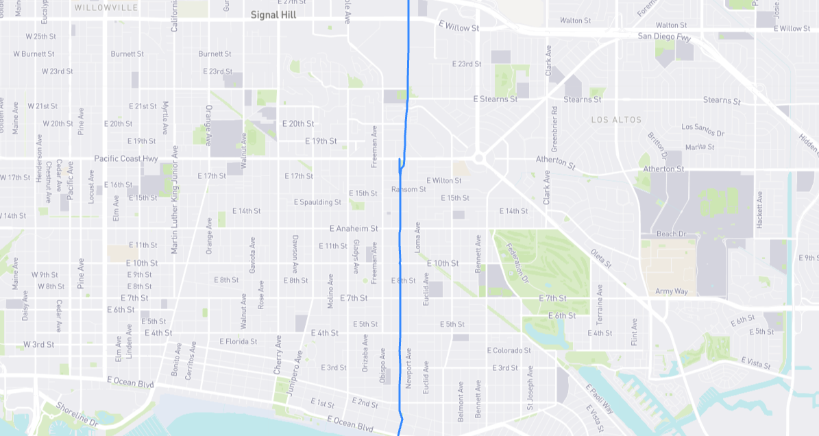 Map of Redondo Avenue in Los Angeles County, California