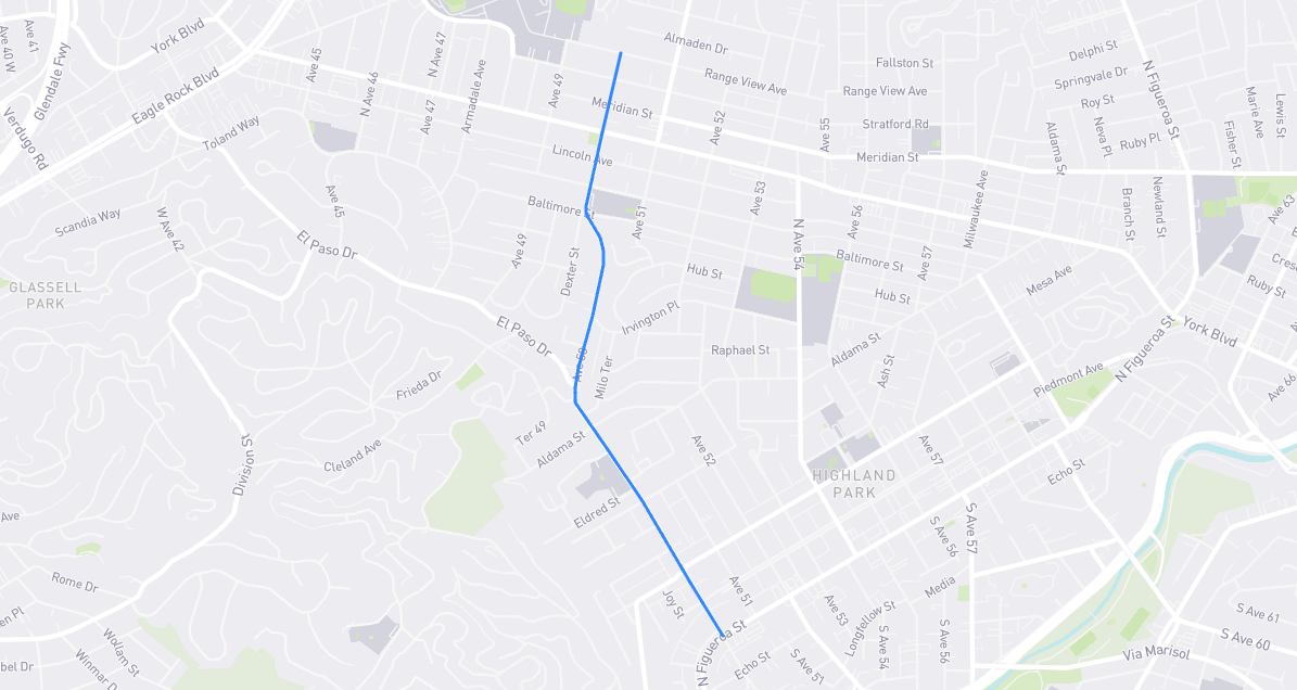 Map of Avenue 50 in Los Angeles County, California