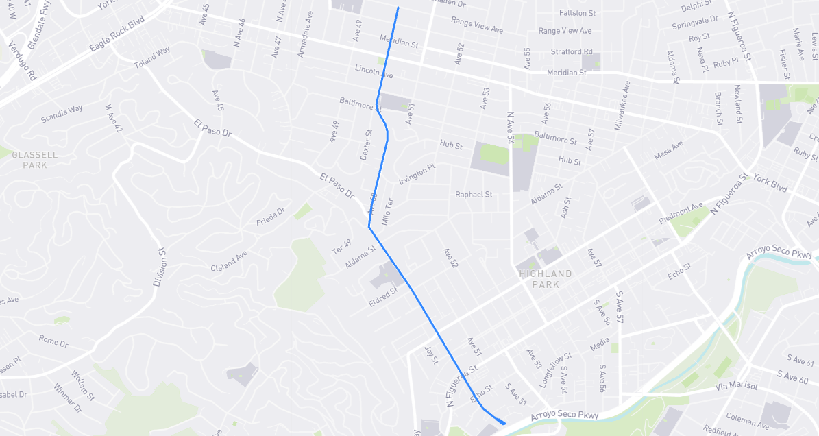 Map of Avenue 50 in Los Angeles County, California