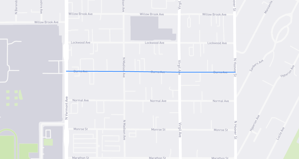 Map of Burns Avenue in Los Angeles County, California