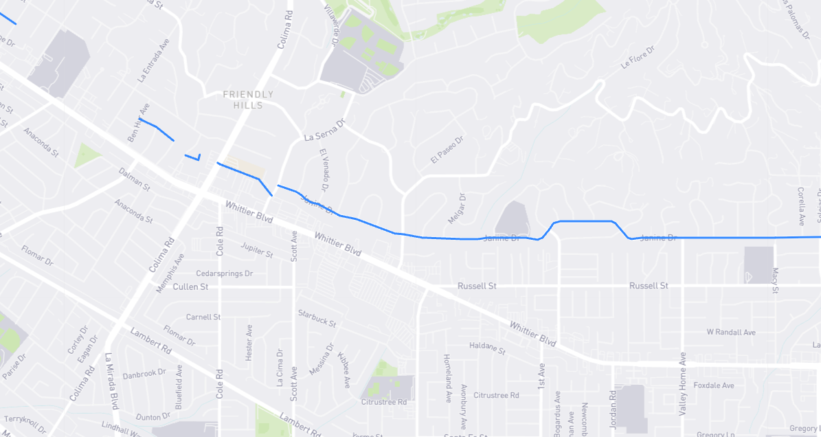 Map of Janine Drive in Los Angeles County, California