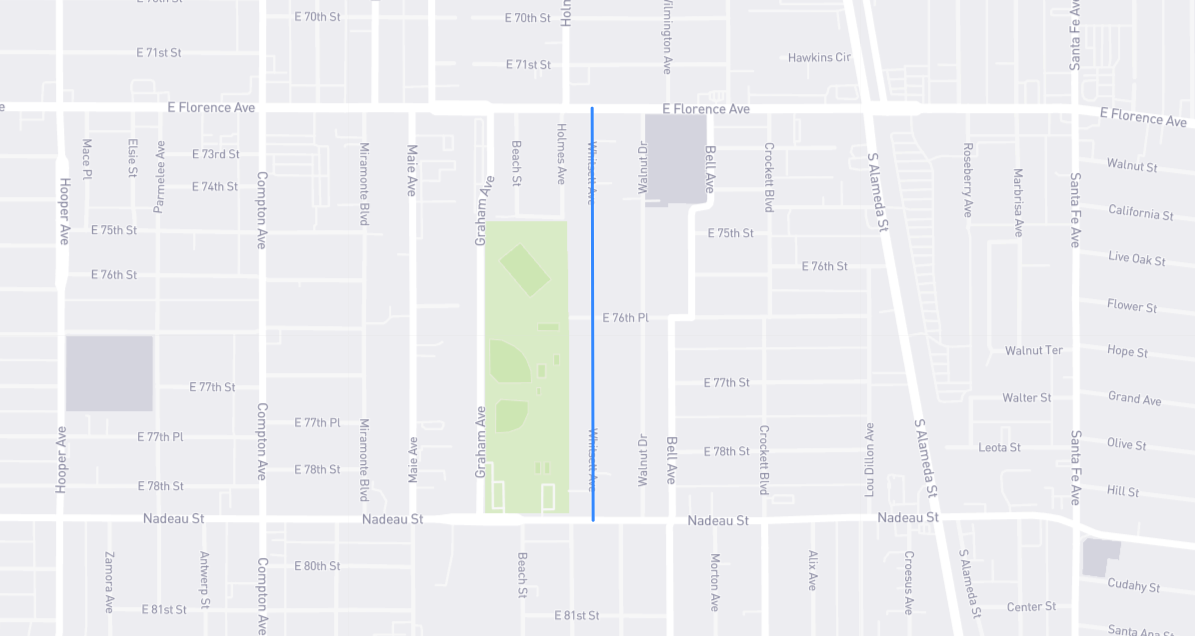 Map of Whitsett Avenue in Los Angeles County, California