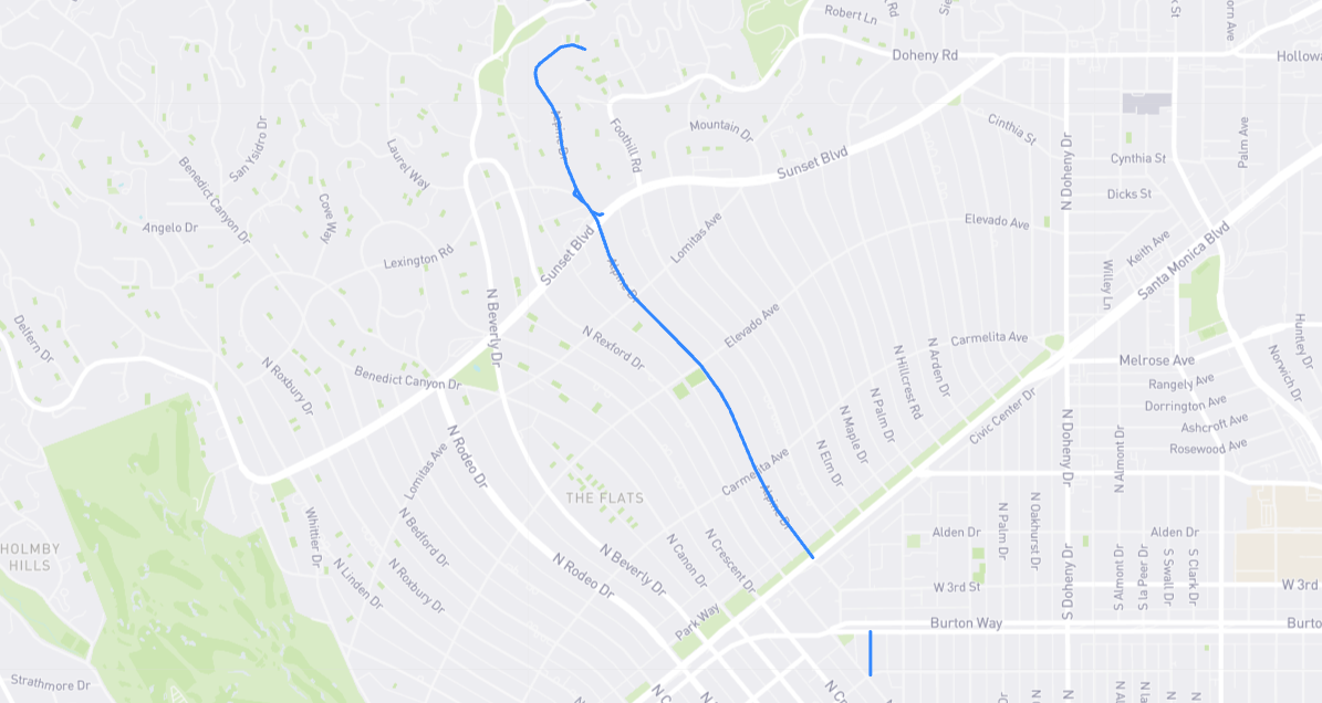 Map of Alpine Drive in Los Angeles County, California