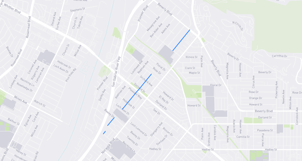 Map of Rockne Avenue in Los Angeles County, California