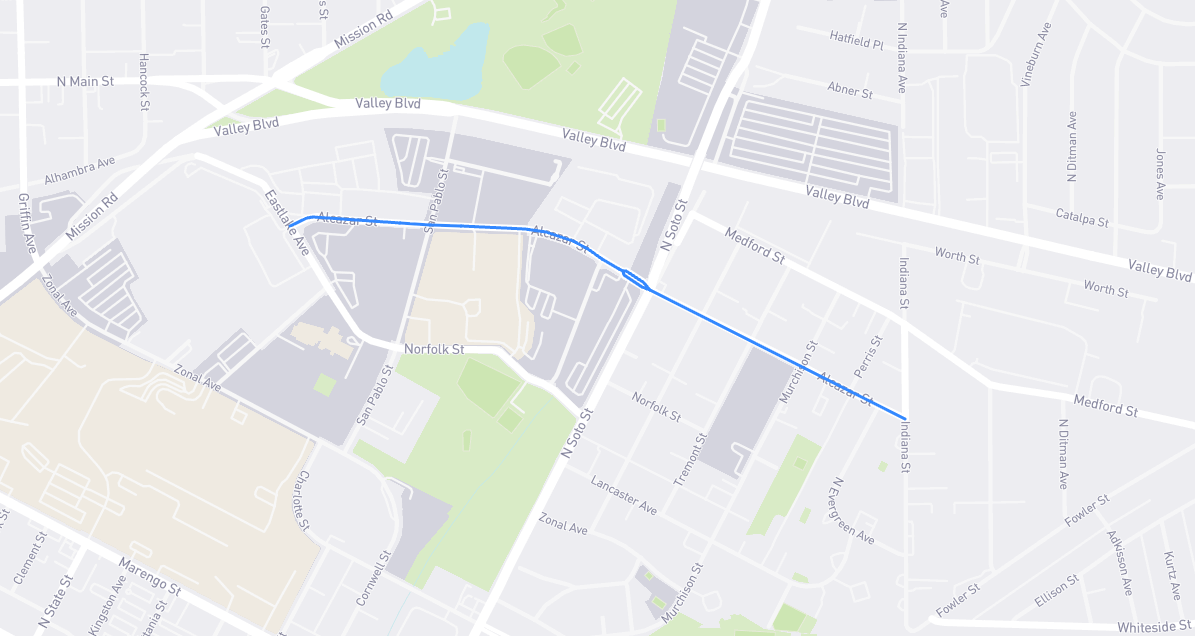 Map of Alcazar Street in Los Angeles County, California