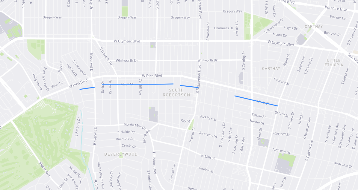 Map of Alcott Street in Los Angeles County, California