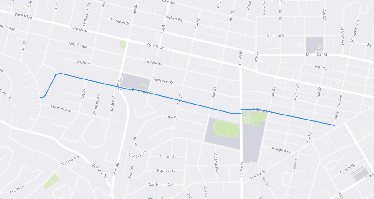 Map of Baltimore Street in Los Angeles County, California