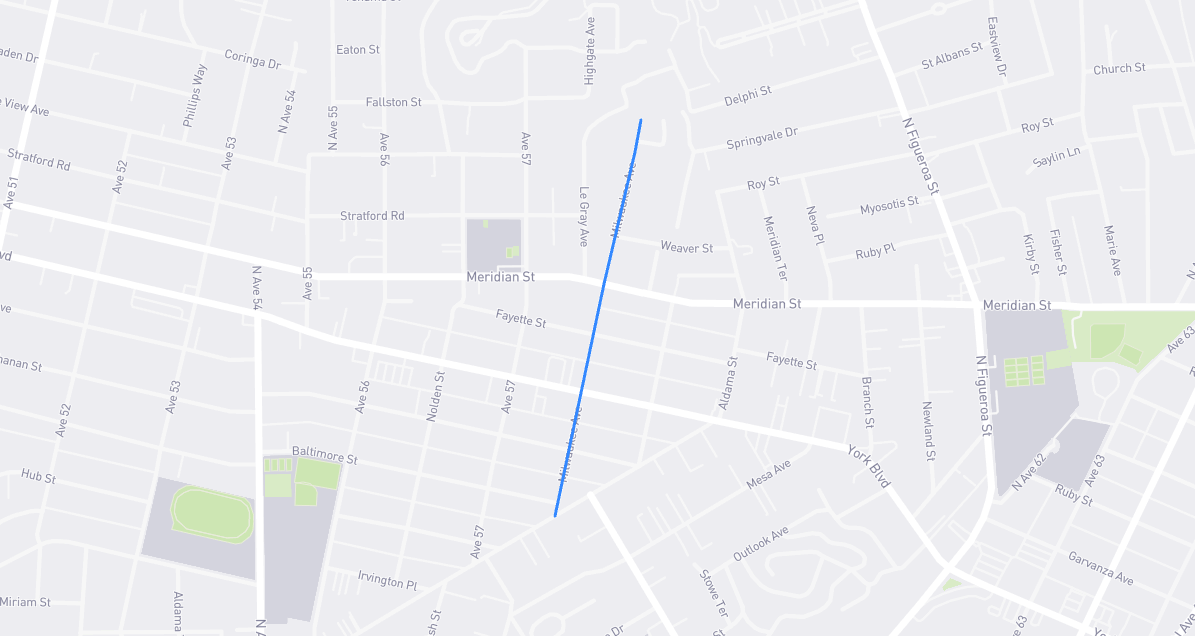 Map of Milwaukee Avenue in Los Angeles County, California