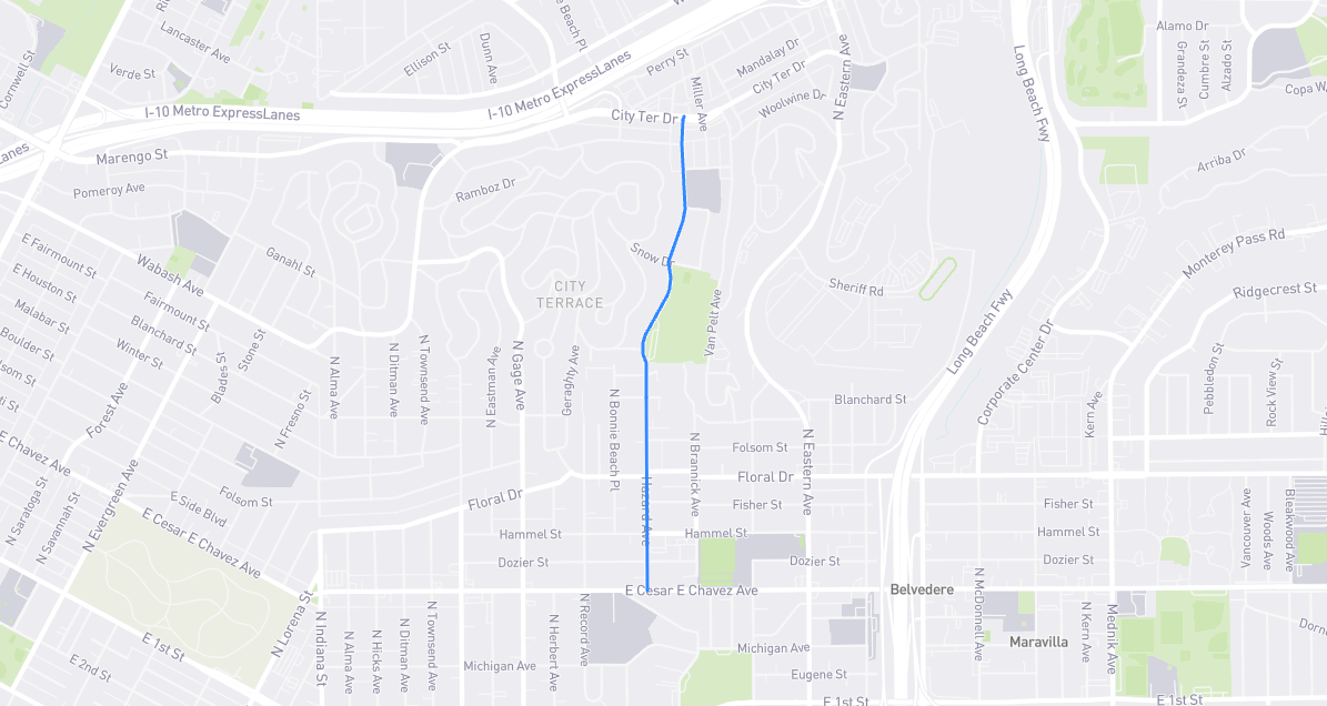 Map of Hazard Avenue in Los Angeles County, California