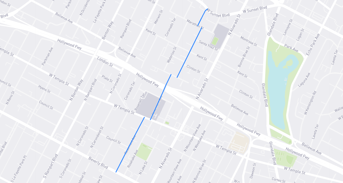 Map of Rosemont Avenue in Los Angeles County, California