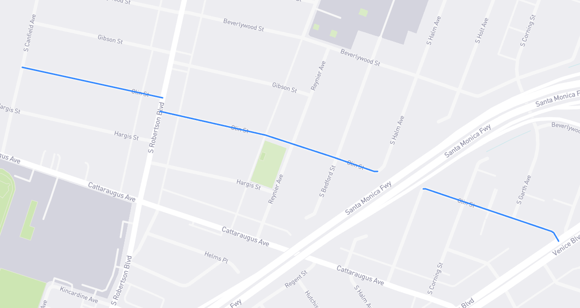 Map of Olin Street in Los Angeles County, California