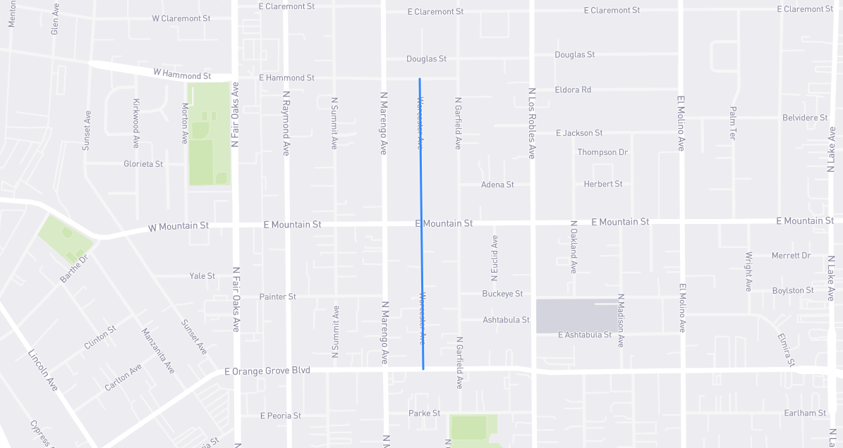 Map of Worcester Avenue in Los Angeles County, California