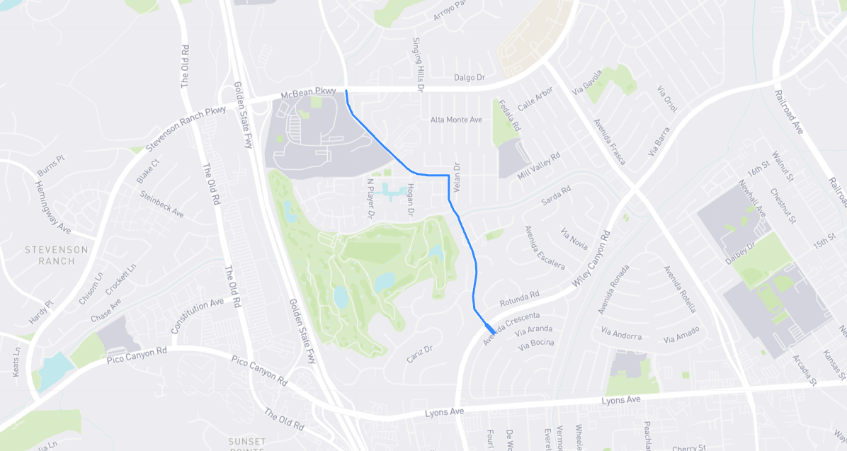 Map of Tournament Road in Los Angeles County, California