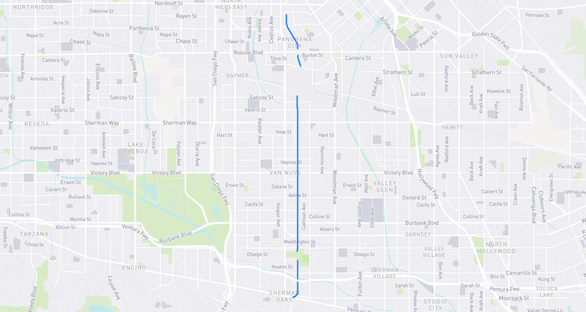 Map of Tyrone Avenue in Los Angeles County, California