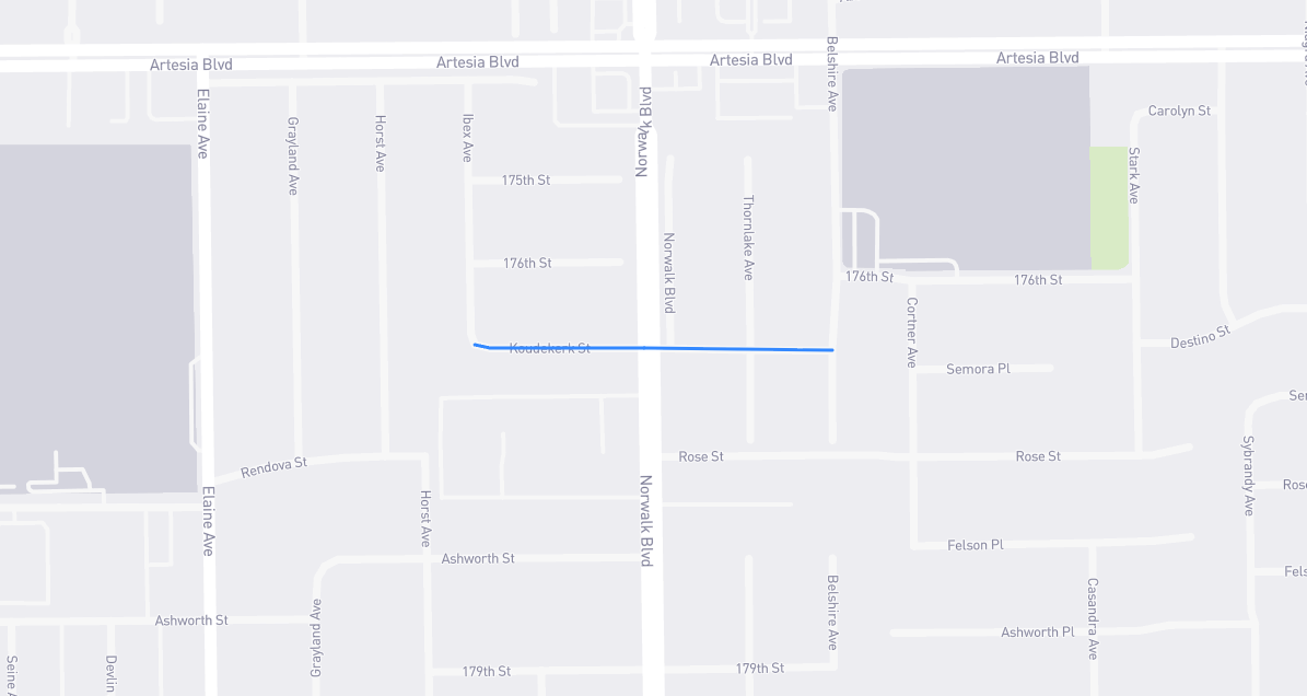 Map of Koudekerk Street in Los Angeles County, California