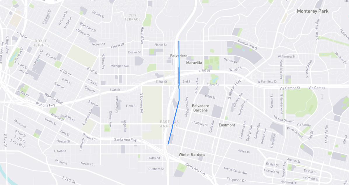 Map of South Ford Boulevard in Los Angeles County, California