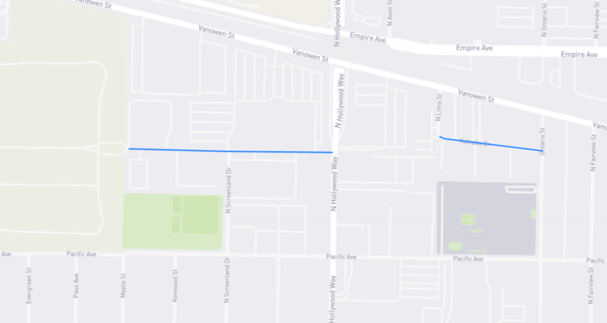 Map of Valhalla Drive in Los Angeles County, California