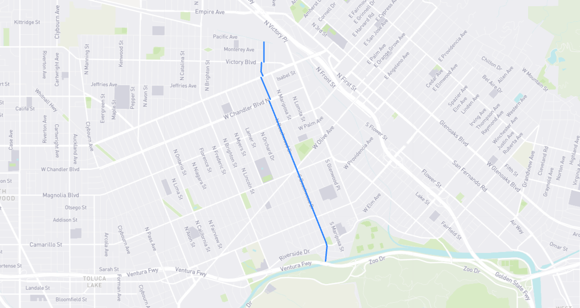 Map of Beachwood Drive in Los Angeles County, California