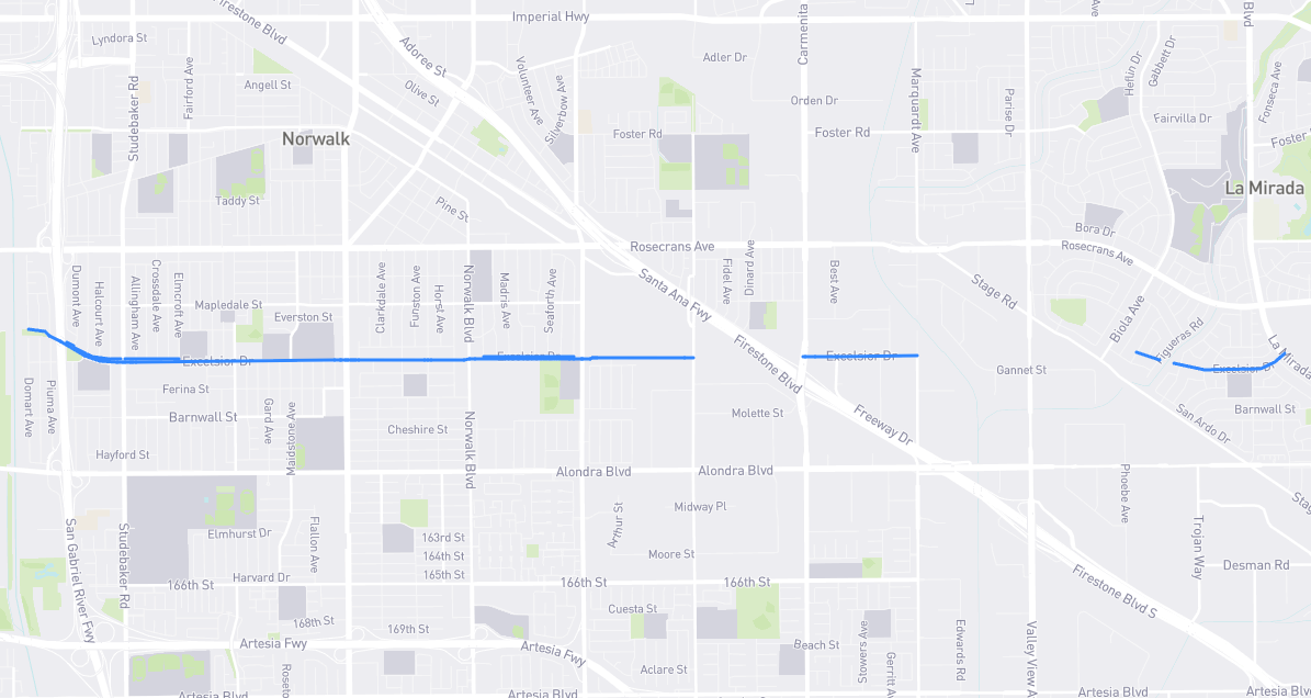 Map of Excelsior Drive in Los Angeles County, California