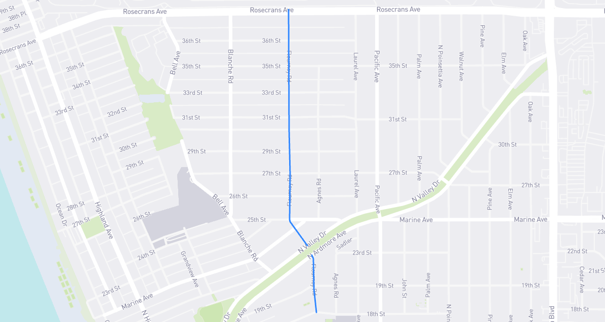 Map of Flournoy Road in Los Angeles County, California