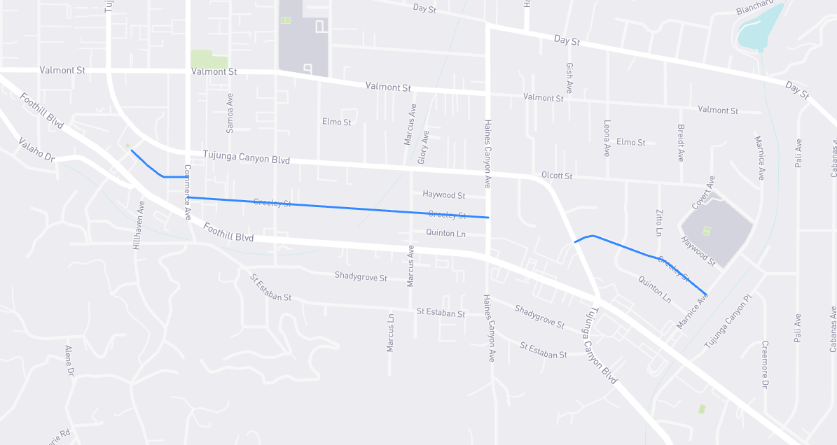 Map of Greeley Street in Los Angeles County, California