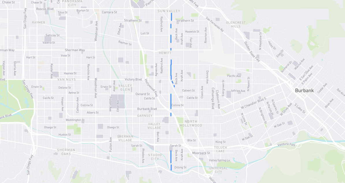 Map of Troost Avenue in Los Angeles County, California