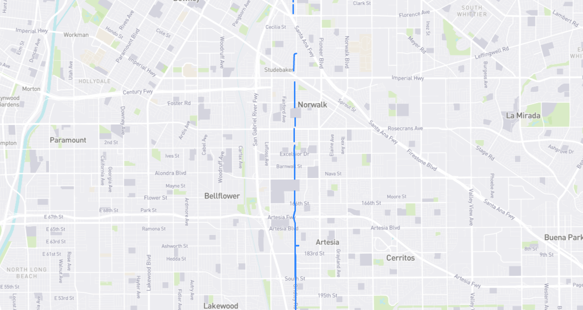 Map of Gridley Road in Los Angeles County, California